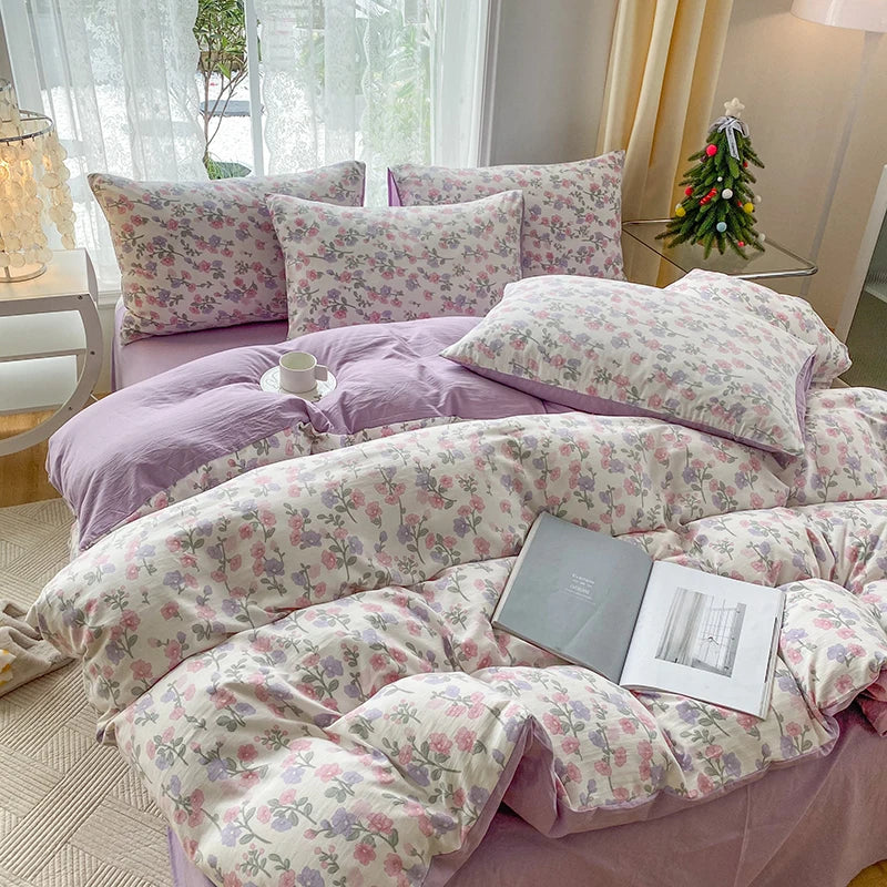 3-Piece Heart Floral Print Duvet Cover Set