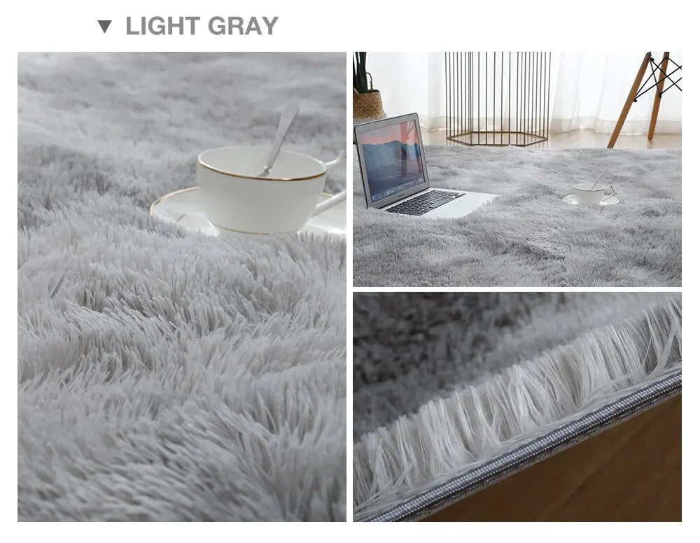 Gray Plush Carpet Soft Velvet Anti-Slip Rug