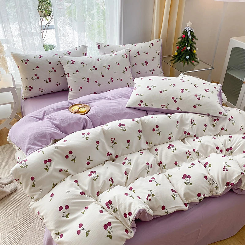 3-Piece Heart Floral Print Duvet Cover Set