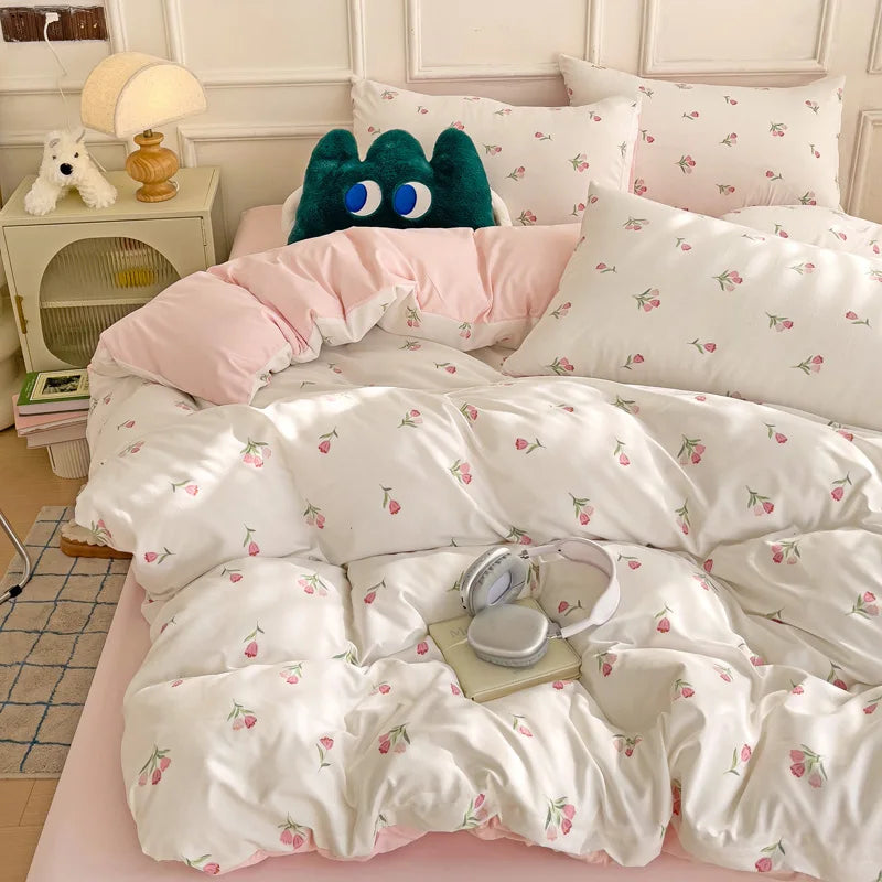 3-Piece Heart Floral Print Duvet Cover Set