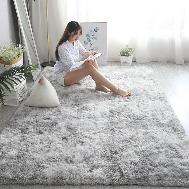 Gray Plush Carpet Soft Velvet Anti-Slip Rug