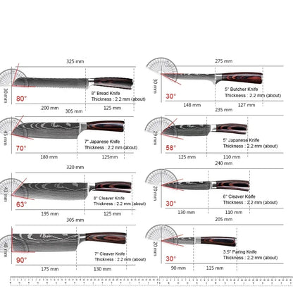 Laser Damascus Kitchen Knife