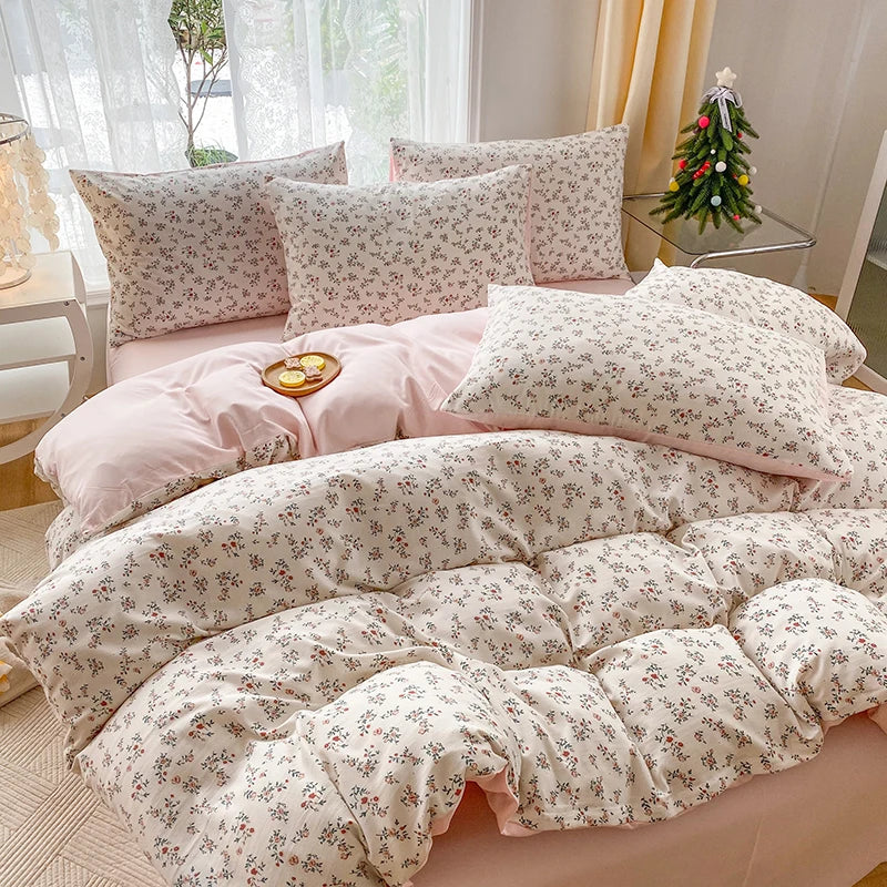 3-Piece Heart Floral Print Duvet Cover Set