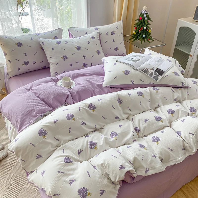 3-Piece Heart Floral Print Duvet Cover Set